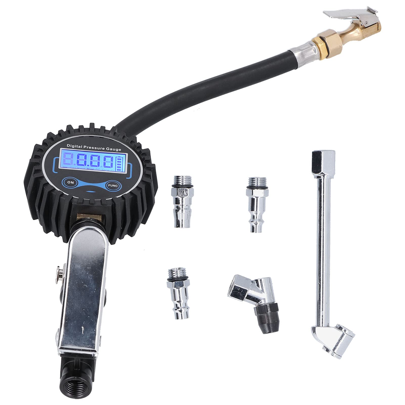 Manometro per Gonfiaggio Pneumatici 300PSI, Display LCD Digitale con Retroilluminazione 4 unità di Pressione PSI BAR KPA KG CM² per Auto, Moto, Bici, Camion