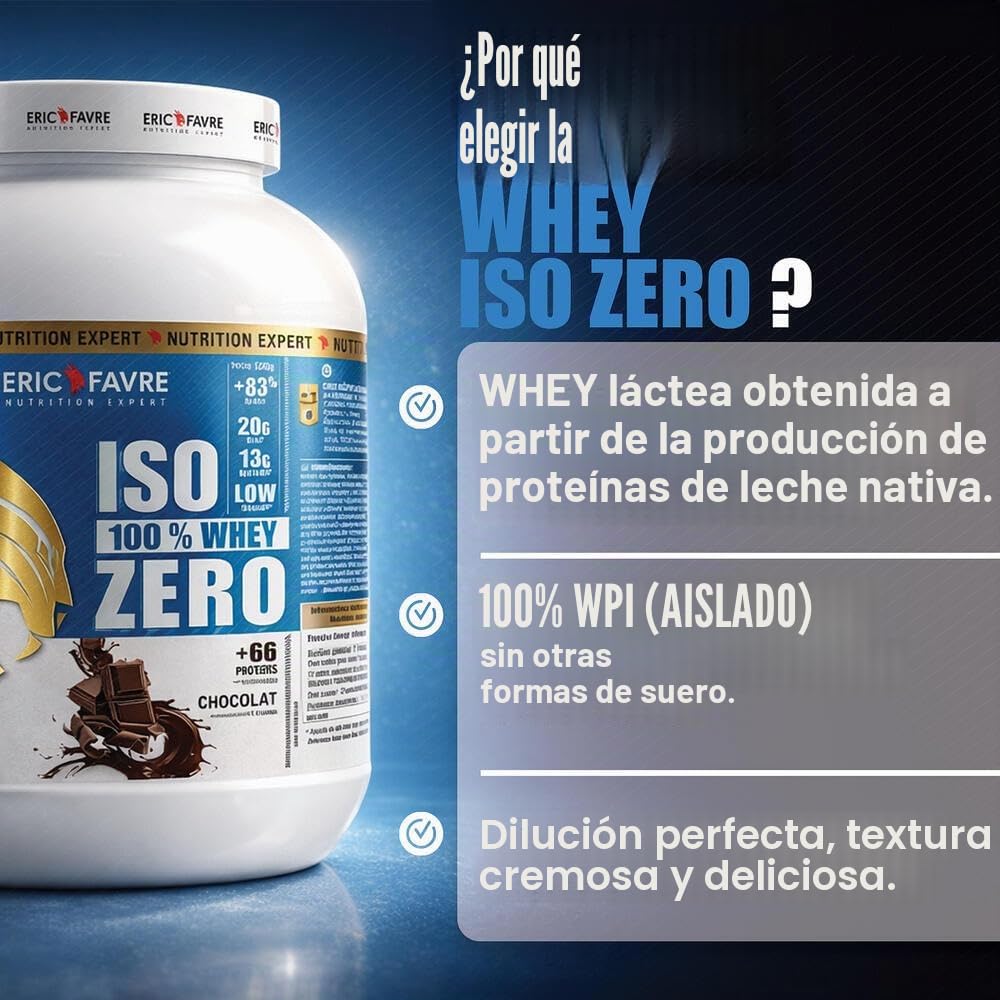 ISO WHEY ZERO 100% Pure Protein - Pure Whey Protein Isolate es sabroso y sirve para ganar masa muscular - Rápidamente asimilable - 1,5 kg - Laboratorio Francés Eric Favre (Chocotella)
