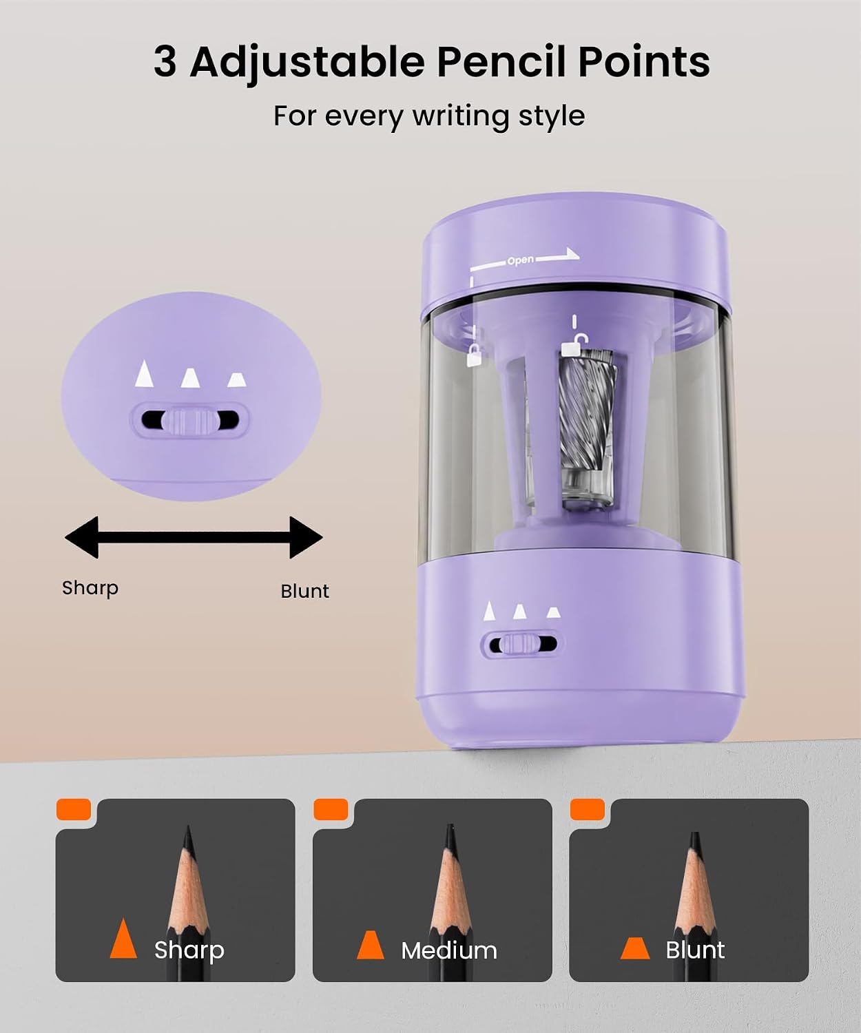 2 Pack Electric Pencil Sharpener for Classroom, Fully Automatic, Purple image 5