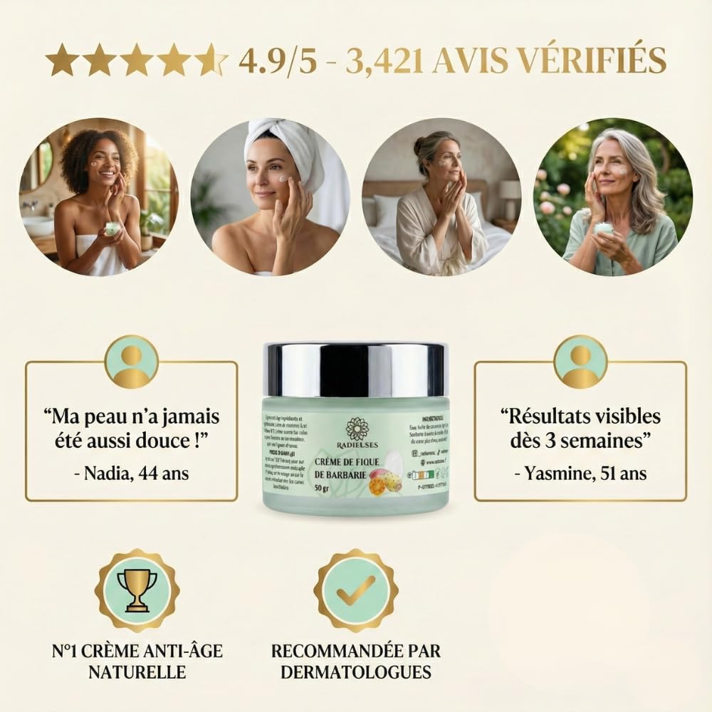 Crème Figue de Barbarie 50g Visage | Anti-Âge Hydratante Naturelle | Huile Pépins Pressée Froid | Vitamine E Oméga 3-6 | Karité Coco | Rides Cicatrisation | CertifiéE NATURELLE Vegan | Radieuses