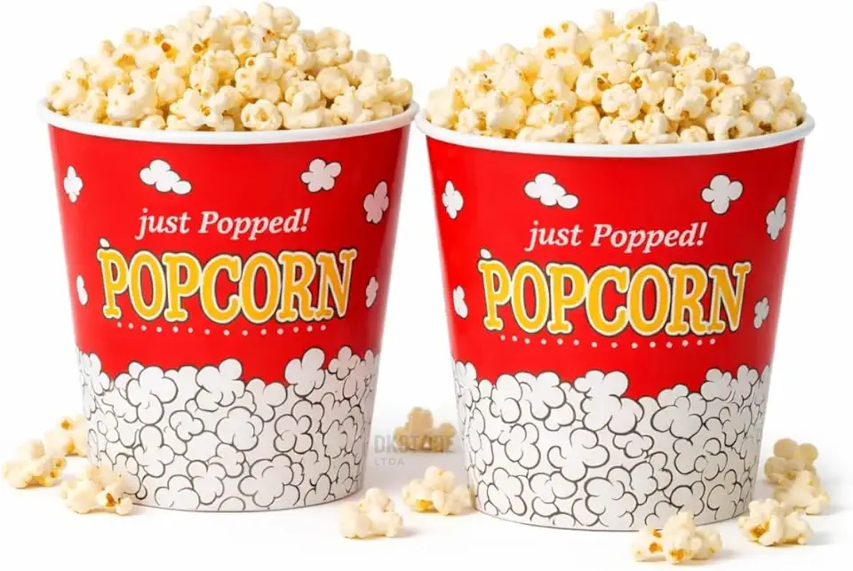 Kit com 2 Baldes de Pipoca Plástico Grande Design Clássico de Cinema 3l (Vermelho)