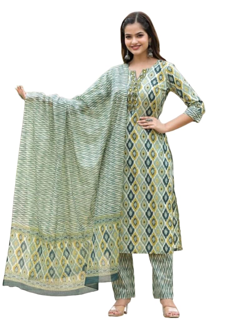 Women's salwar suit set kurta pant dupatta set fully stitched cotton fabric printed-image-7