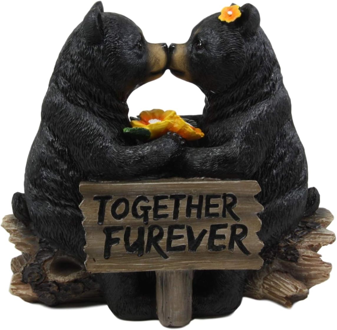 Ebros Whimsical Wedding Vows Black Bear Couple Kissing by Tree Log Statue 7" Tall Rustic Bears Family Decorative Figurine for Cabin Lodge Country Mountain Side Cottage Homes