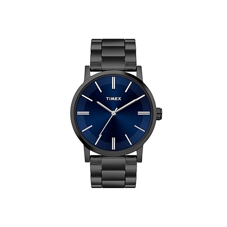 TIMEX Analog Watch for Man with Blue Round Dial &amp; Black Stainless Steel Bracelet Band Water Resistant Men's Wrist Watches - TWHG35SMU08