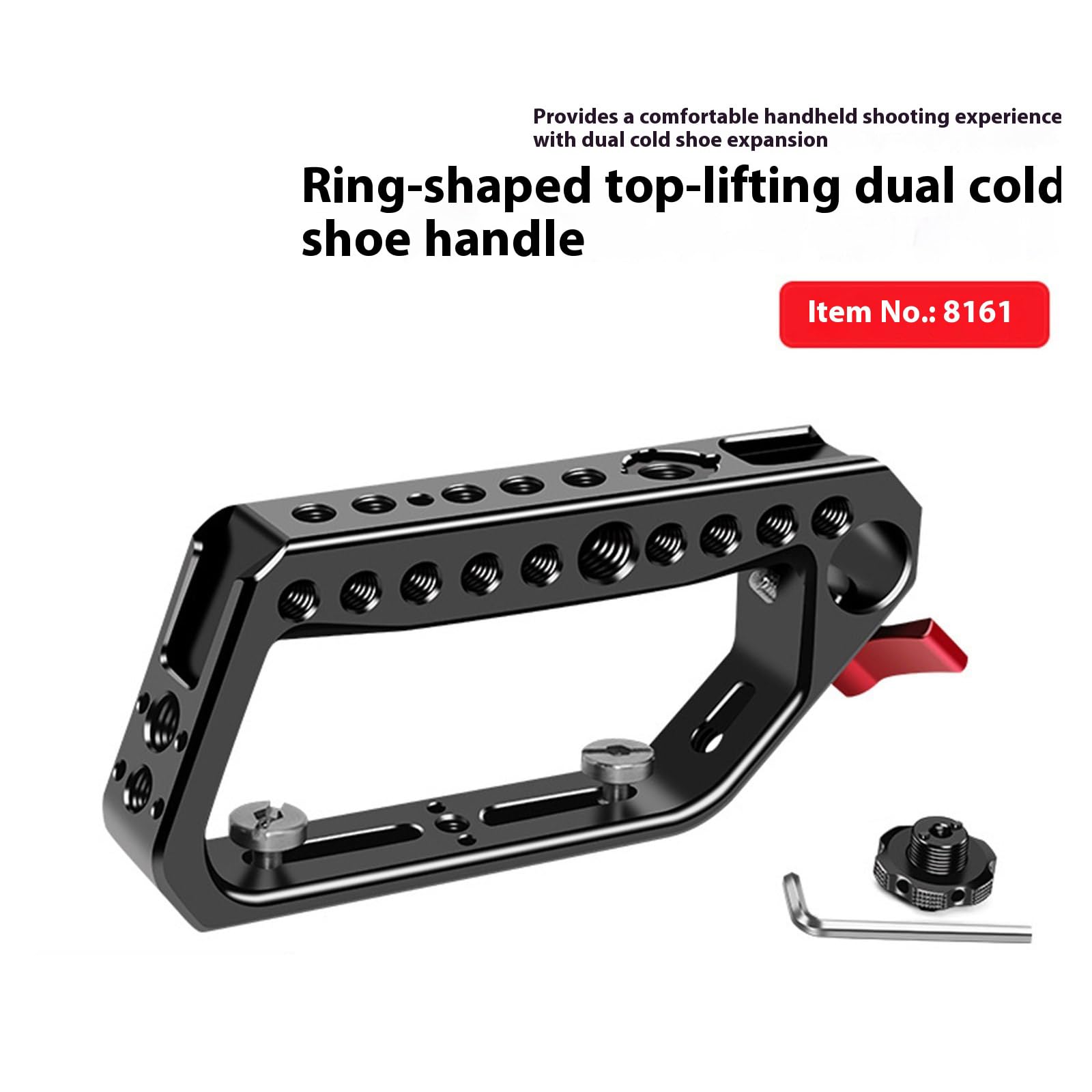 Jaula de cámara DSLR con forma de anillo ergonómico con mango superior y doble ranura de zapata fría de 1/4 orificio de tornillo reforzado jaula de cámara de aleación de aluminio