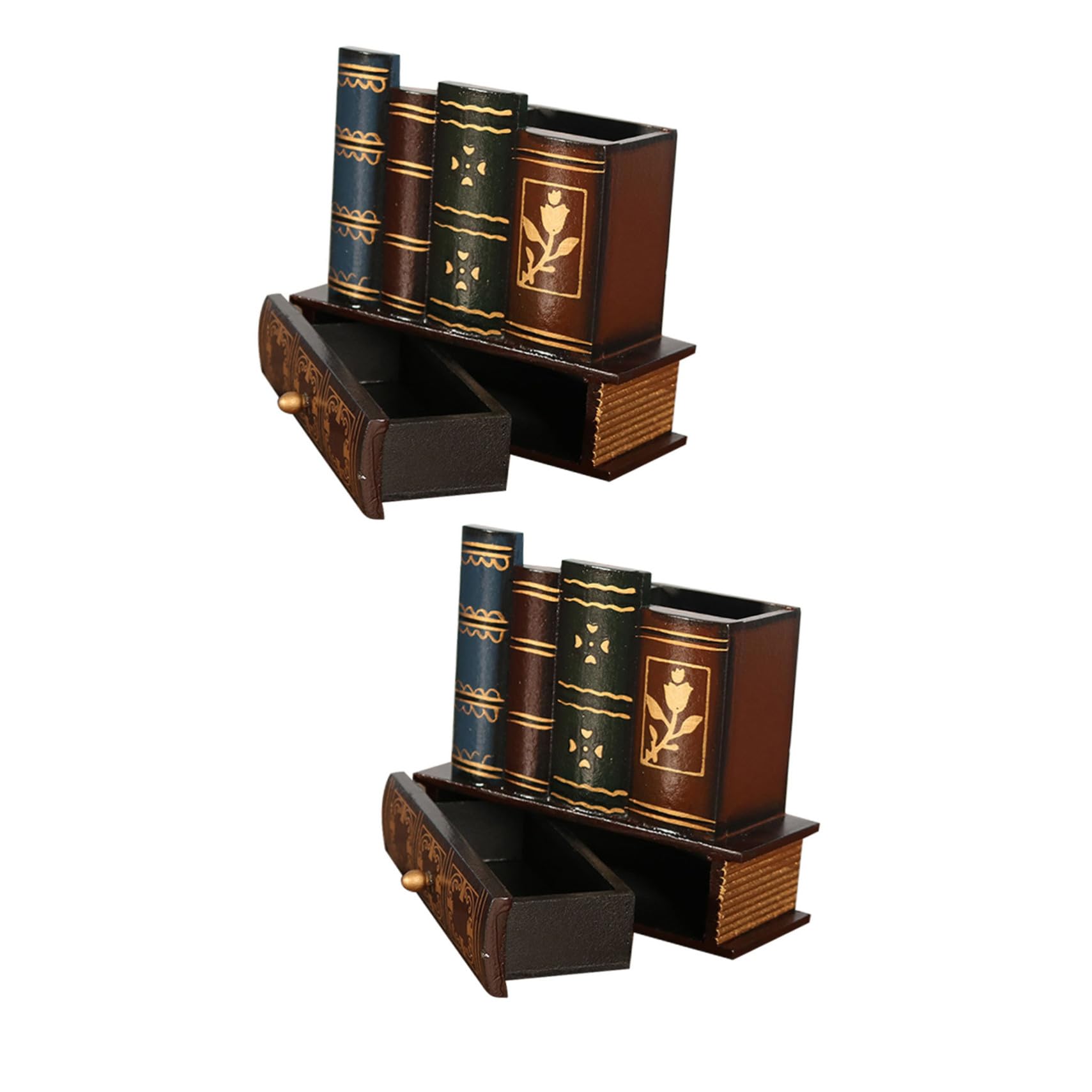 Boîte de rangement faux bois contre le désordre de bureau avec porte-crayons et tiroir