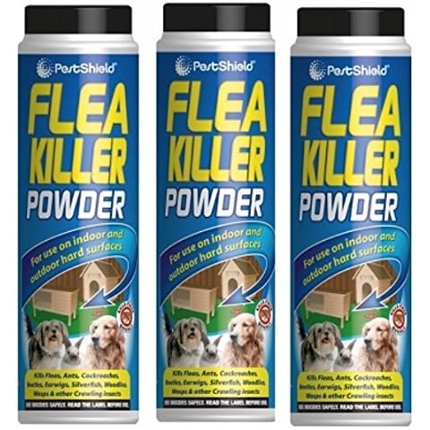 Pestshield 3 x Flea Killer Powder Crawling Insect Killer Indoor & Outdoor 200g Each Cover