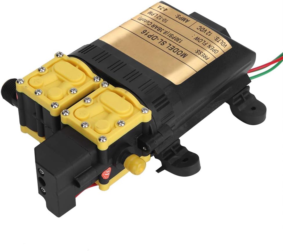 12V High Pressure Double Head Diaphragm Water Pump Electric Water Sprayer Pump Durable Multi Purpose Agricultural Water Pump for Farmland Irrigation Garden Greening Domestic