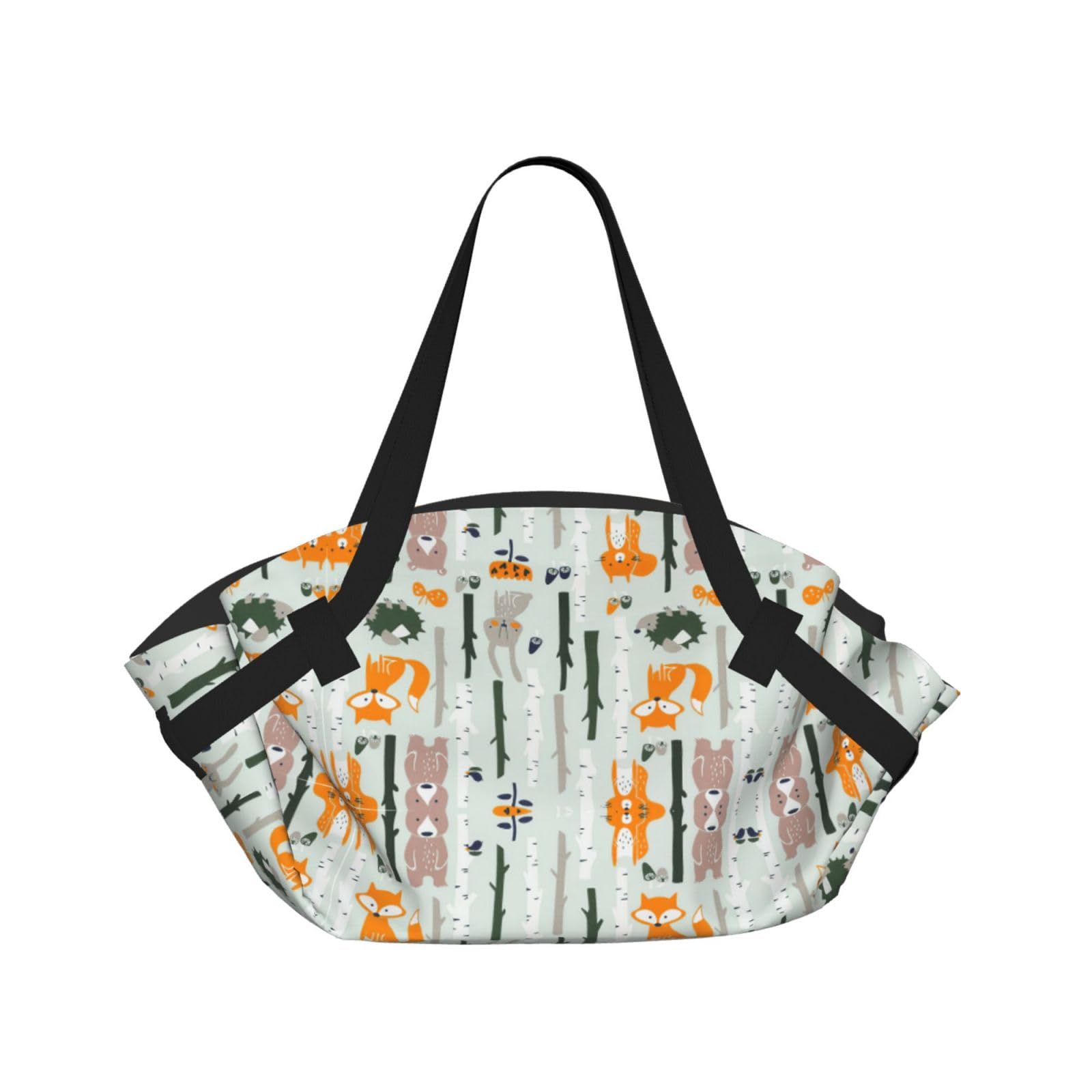 WYCZHY Cute Fox Bear Bird Tree Printed Foldable Round Picnic Blanket Converts to Carry Bag, 37in Mat for Camping Date Night