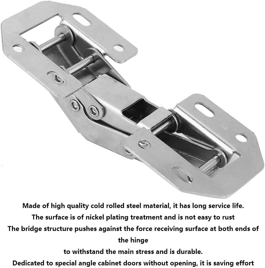 10 Pieces Cold Rolled Steel Bridge Shape Cabinet Door Hinges - Surface Plated - Free Punch Design for Special Angle Cabinet Doors and Furniture Hardware - No Drilling Required - (4 inch pin Hinge)