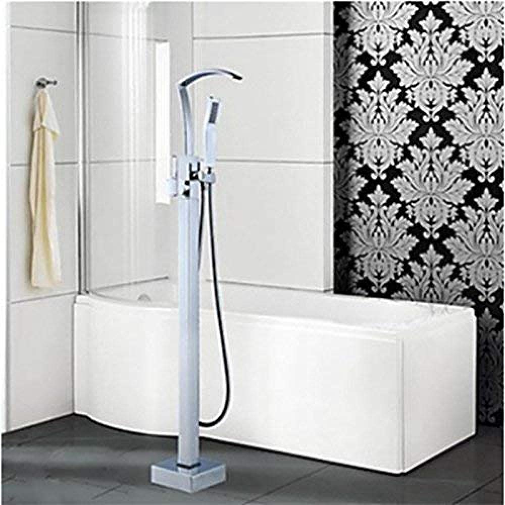 Juego de Ducha Grifo Contemporáneo de un Solo Mango Cromo Baño Grifo de bañera Ducha de Mano Piso Bañera Relleno Mezclador Grifo Multi