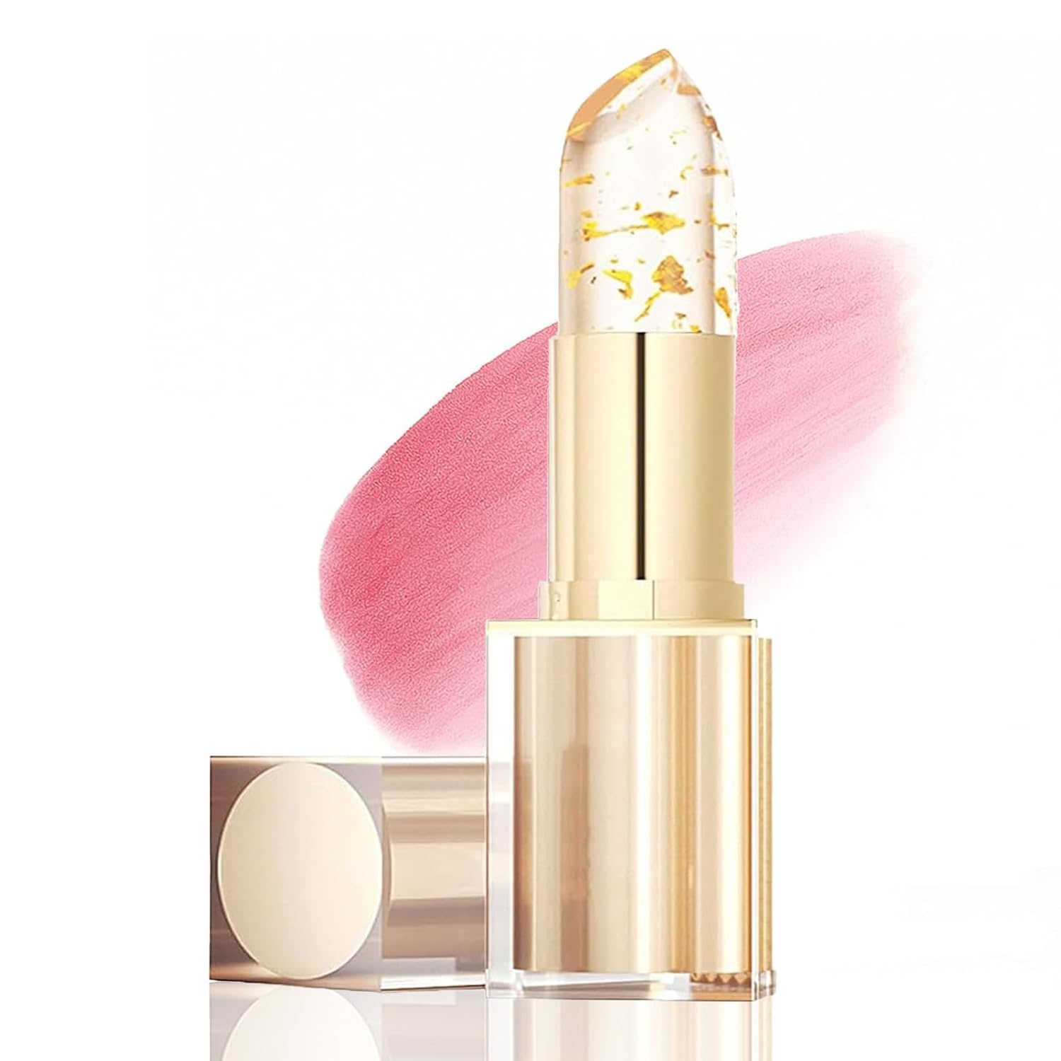 PIN&WEI Color Changing Lipstick, Gold Crystal Ph Lipstick Color Changing, Long Lasting Moisturizing Glossy Shine Lip Gloss, Deep Nourishment (1pcs)