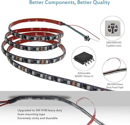 Miniatura 10 de ALITOVE WS2811 - Tira de luces LED RGB direccionable, 12 V, programables, 16.4 pies, 300 ledes, color de ensueño, luz de cuerda flexible,