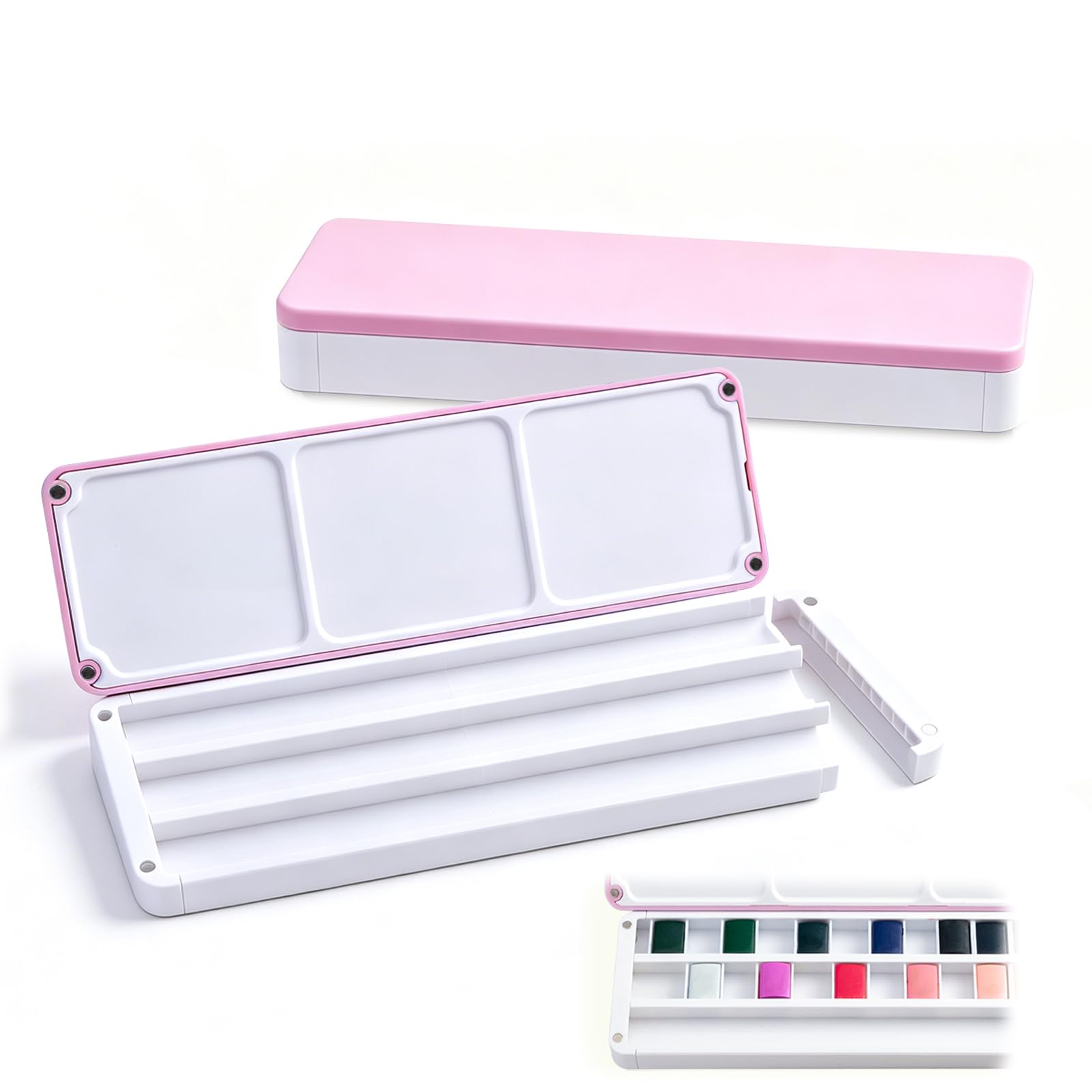 SEAMIART Magnetic Stackable Empty Watercolor Paint Palette Box with Lid