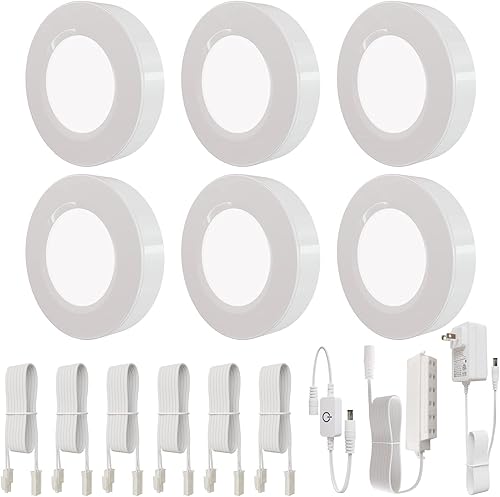 Miniatura 8 de Luces LED de disco con cable, regulables debajo del gabinete, carcasa de aluminio con interruptor táctil, paquete de 3 unidades de 9 W 3000 K blanco