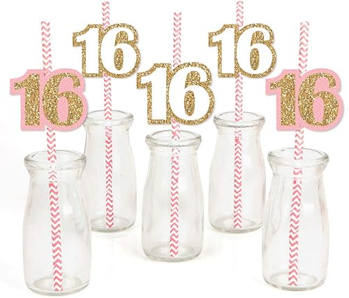 Big Dot of Happiness Sweet 16 - Pajitas decorativas de papel para decoración de fiesta de cumpleaños a rayas juego de 24 disponible en Yaxa Guatemala