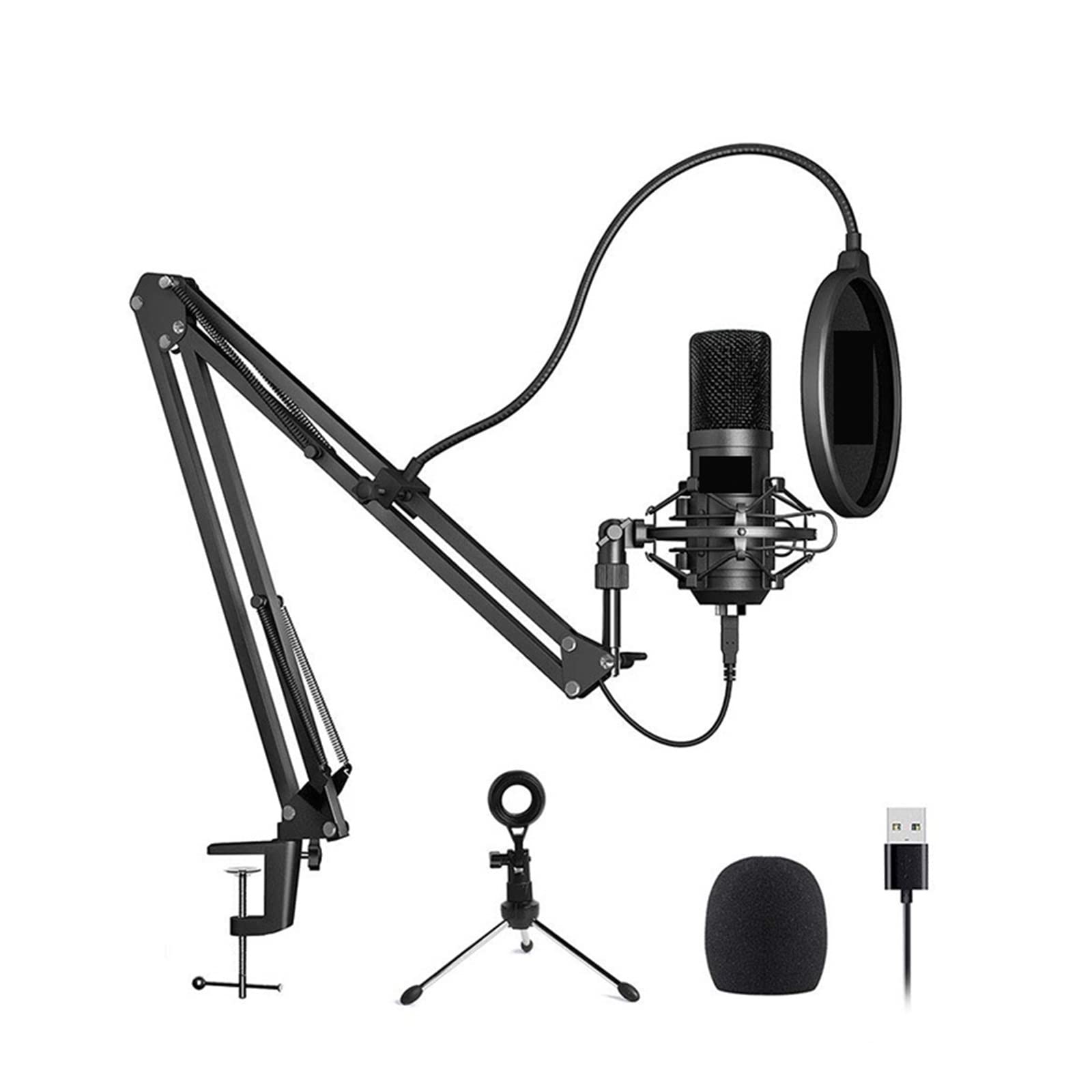 Microphone de studio USB 192kHz/24bit avec deux trépieds pour PC