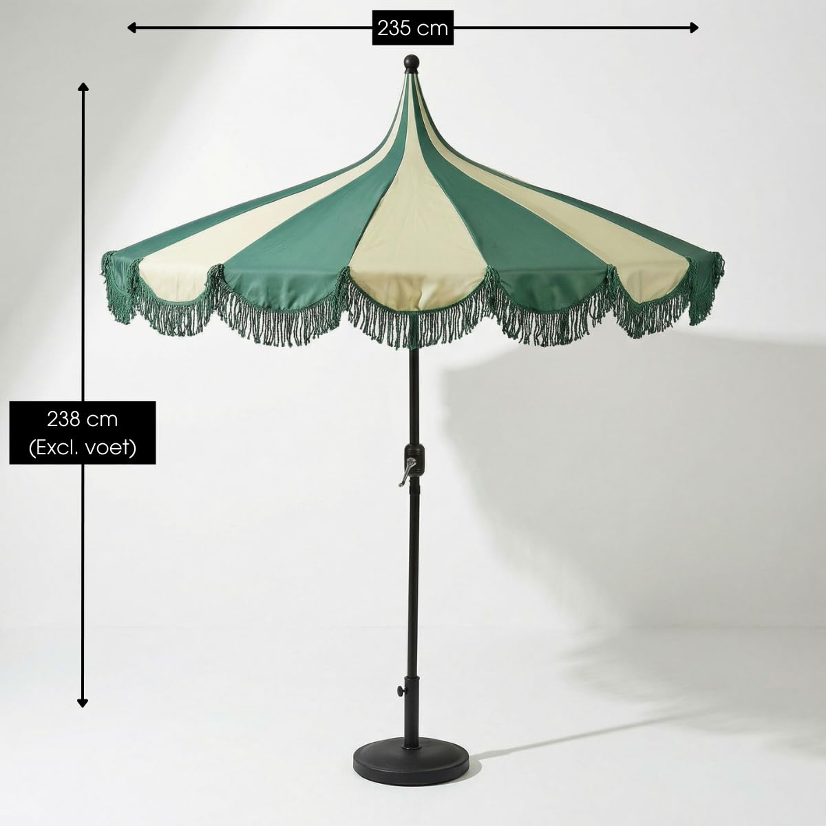 MICA Decoration Kim Gestreifter Sonnenschirm mit Tragetasche - Stockschirm 238 x Ø235 cm - Garten oder Balkon Sonnenschutz - Polyester, Stahl - Dunkelgrün