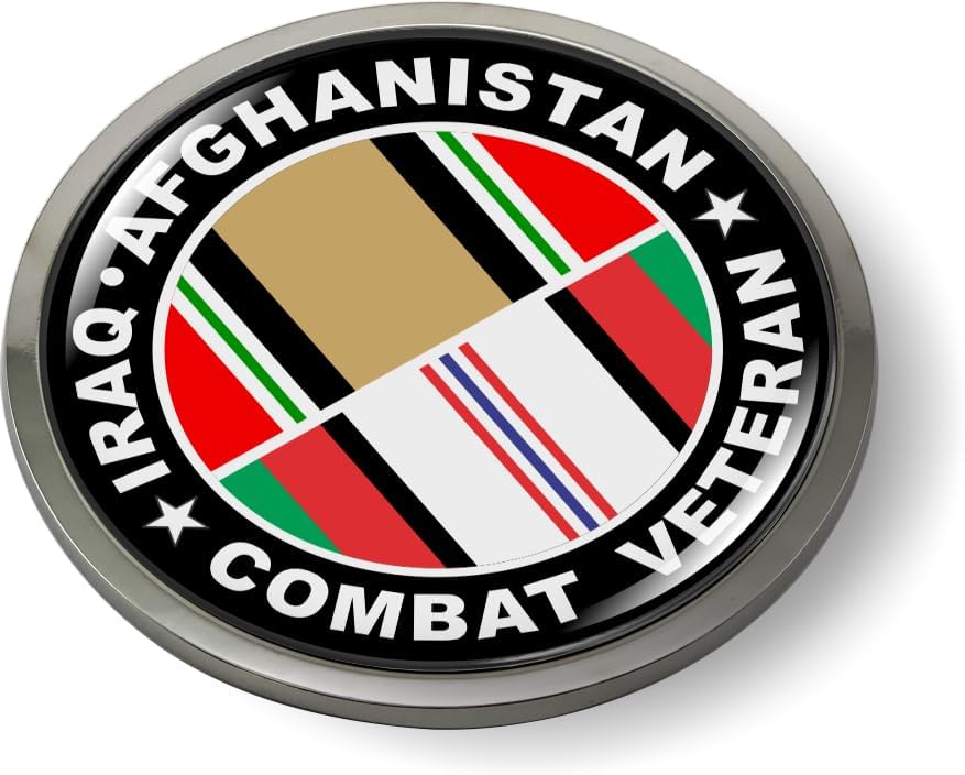 イラクアフガニスタン戦闘退役軍人リボンデザイン - 3Dドーム型CARエンブレムバッジステッカークロームメタルラウンドベゼル