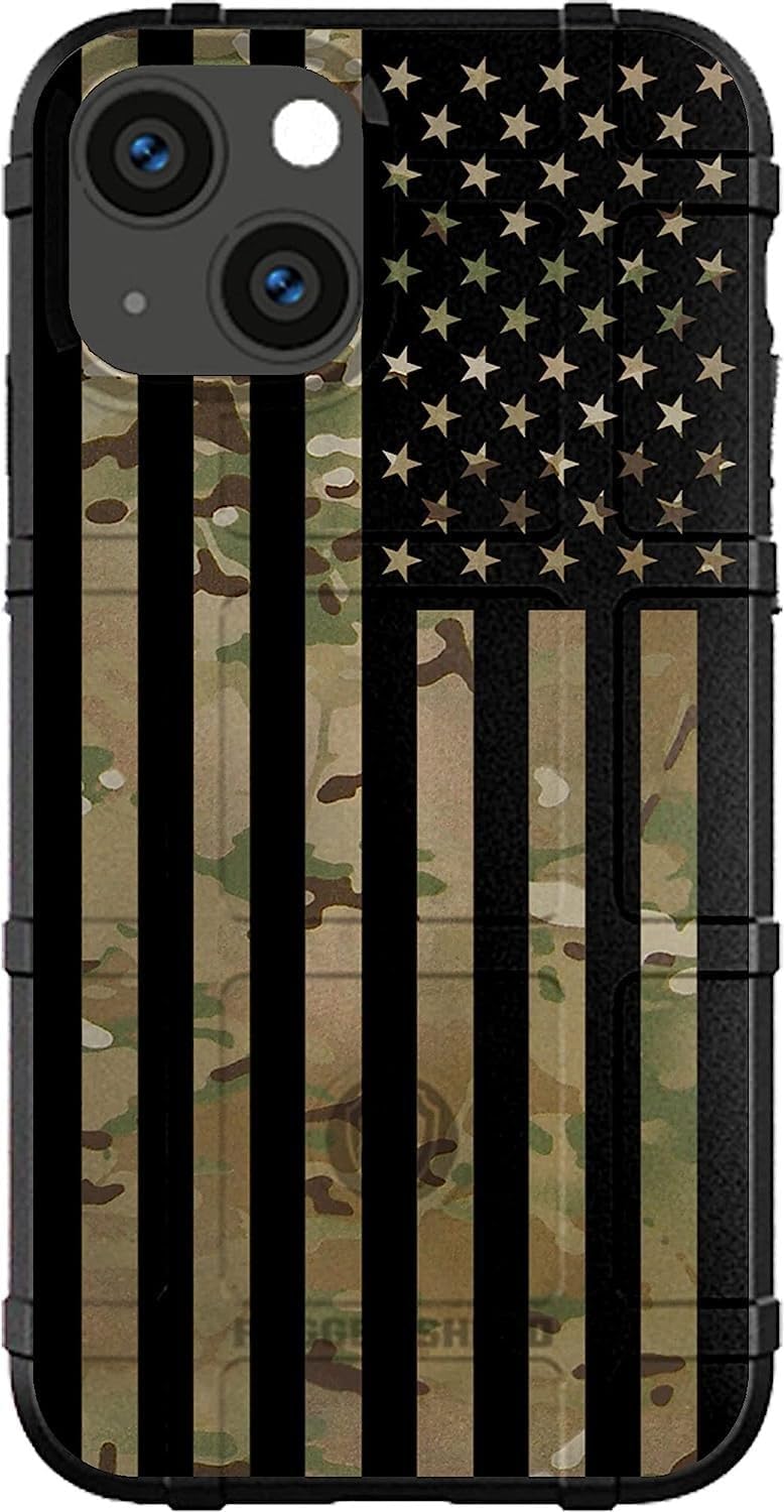 EGO TACTICAL Limited Edition Rugged Shield case Compatible with iPhone 16 Plus [6.7" Screen] Printed in The USA Subdued US Flag Over Multicam Scorpion OCP Camouflage