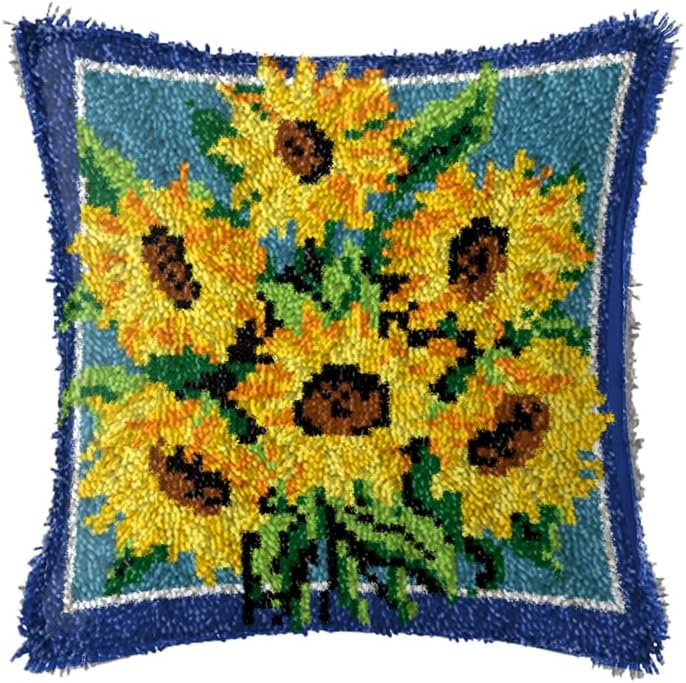 ZUHK DIY Latch Hook Kits,3D Pillow Materials Package Latch Hook Embroidery Kits Cross Stitch Sofa Cushion Cover with Latch Hook Tool fit for Kids and Adults,43x43 cm (Flower B)