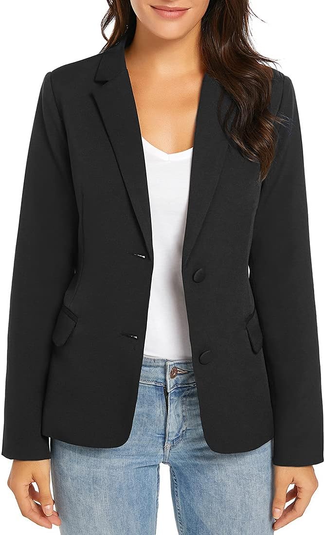 Women's Casual Work Office Notch Lapel Pockets Buttons Blazer Suit Jacket