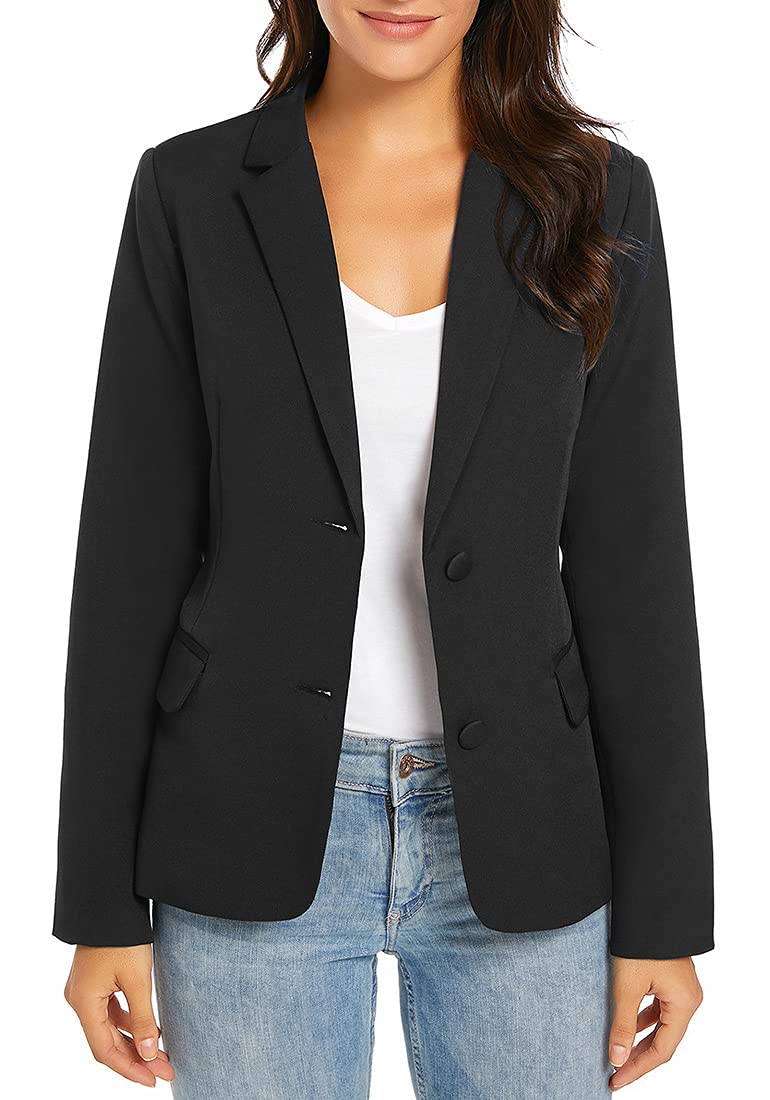 Women's Casual Work Office Notch Lapel Pockets Buttons Blazer Suit Jacket