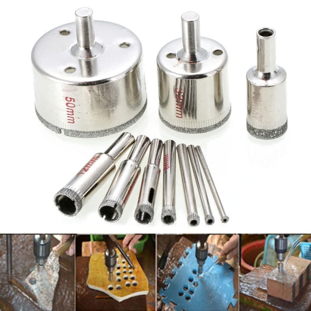 10 sztuk 3-50mm diamentowe szklane wiertło do marmuru rdzeń piła walcowa otwieracz ceramiczne płytki marmurowe otwieranie narzędzie do obróbki drewna zestaw wierteł do szkła