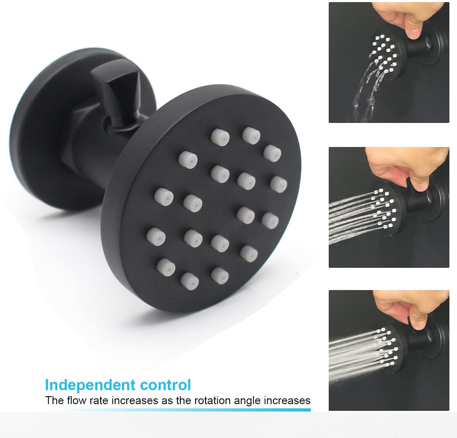 Brass Shower Body Jets with Adjustable Flow, Massage Spa Matte Black Round Body Spray Shower Side Wall Sprayer Head Jets, 4 pcs