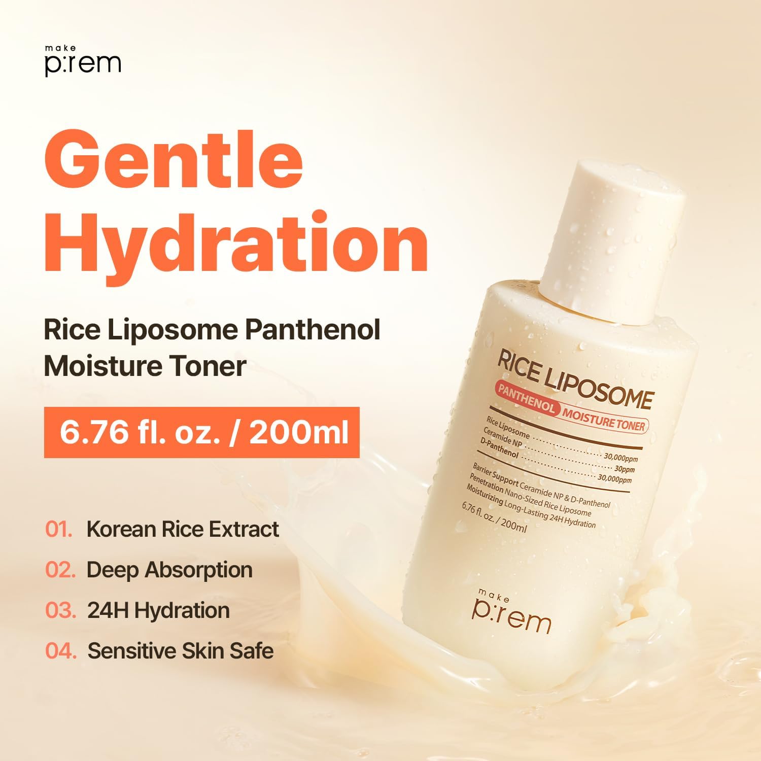 Make P:REM Rice Liposome Panthenol Moisture Toner, Lightweight Gentle Daily Skincare, Hydrating Facial Toner with Rice Liposomes, Ceramide NP & Panthenol, Korean Skin Care, 6.76 fl.oz. (200ml) - Image 2