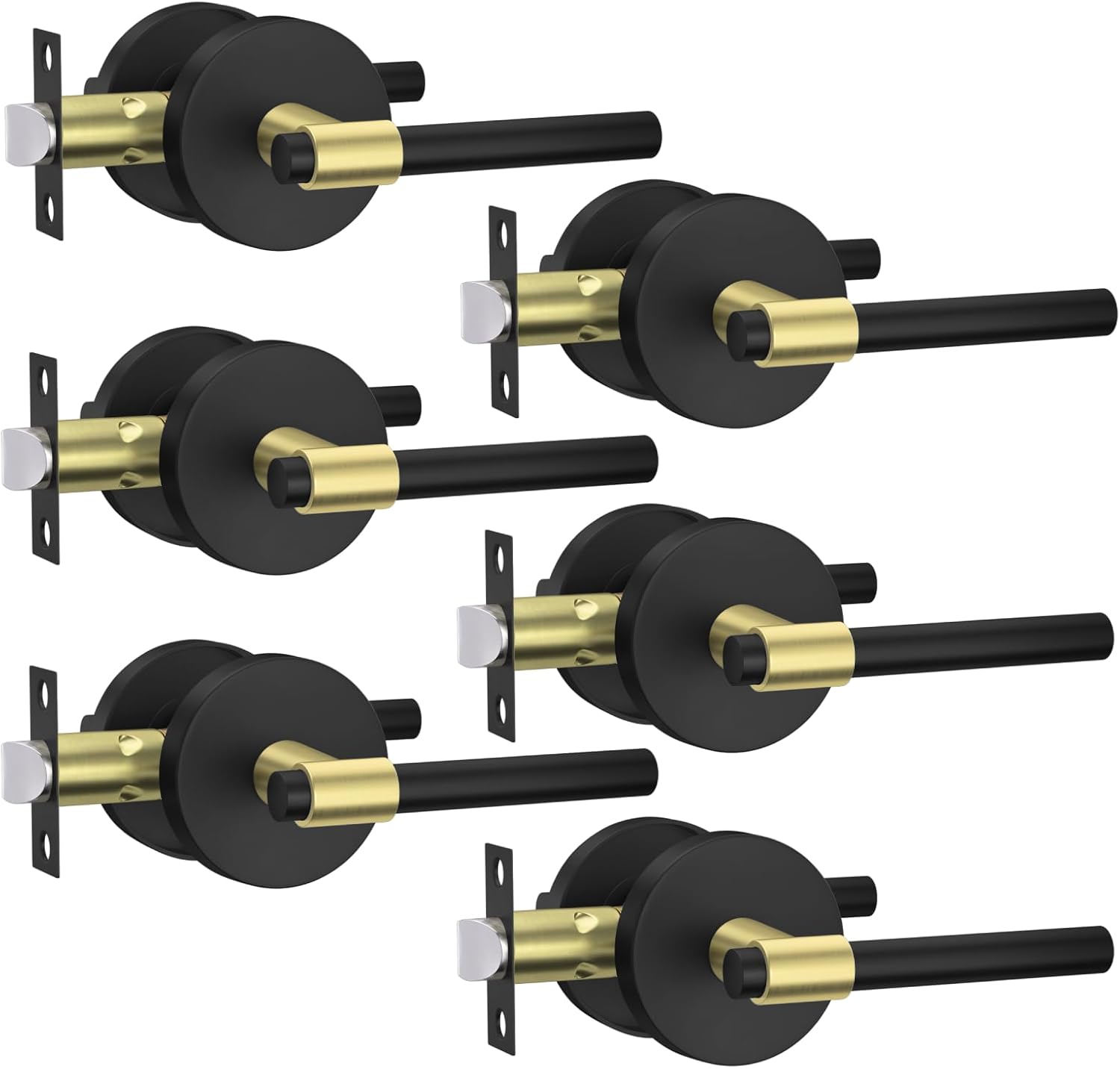 goldenwarm 6 Pack Black and Gold Closet Door Handle, Interior Door Handles, Passage Door Lever, Black and Gold Passage Door Handles Knob Lever for Hallway, Closet 6 Pack Passage Black