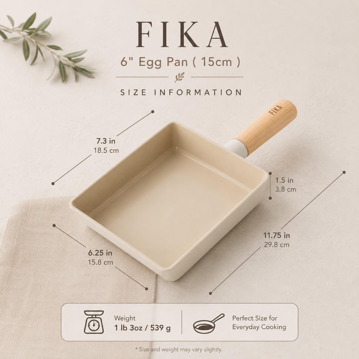 FIKA - Sartén antiadherente para huevos Tamagoyaki de 6 pulgadas, sartén japonesa para huevos enrollados, sartén rectangular con mango de madera, compatible con inducción, fabricado en Corea (15 cm)