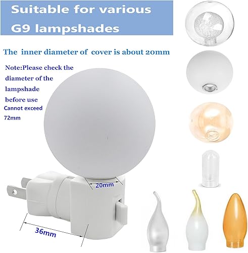 Miniatura 5 de Módulo de luz nocturna enchufable con interruptor de encendidoapagado, luz de pared giratoria de 360 con anillo de fijación de pantalla G9, enchufe