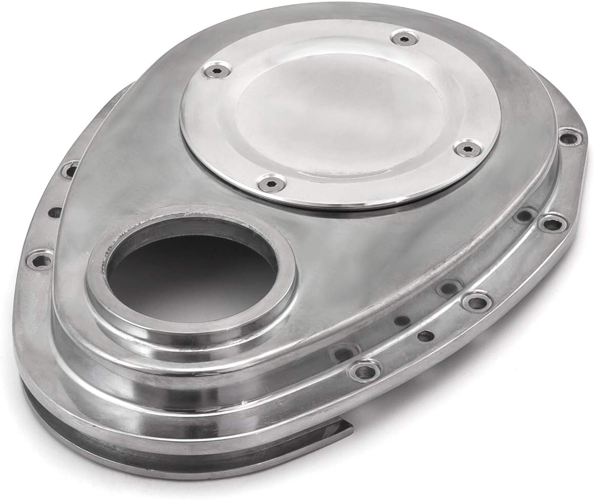 Speedmaster PCE265.1061 Compatible with Chevy SBC 350 2-Piece Polished Aluminum Timing Chain Cover w/Inspection Plate
