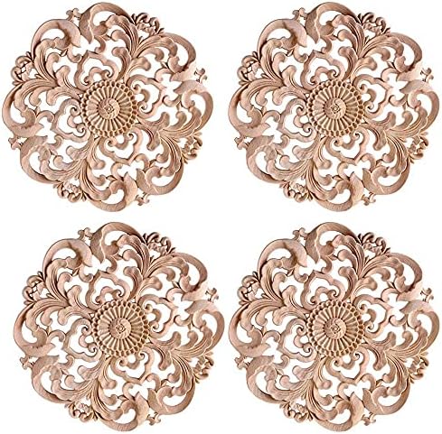Pokhdye 4Pcs Wooden Carved Onlay Applique Unpainted Wood Applique Vintage Style Carved Decal for Furniture Decoration