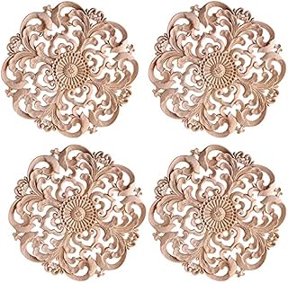 Pokhdye 4Pcs Wooden Carved Onlay Applique Unpainted Wood Applique Vintage Style Carved Decal for Furniture Decoration