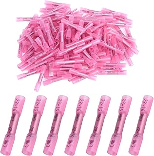 150 Pieces Heat Shrink Butt Connectors Kit, 22-16 AWG Red Insulated Waterproof Electrical Wire Connectors Automotive Wire Crimp Terminals Butt Splices