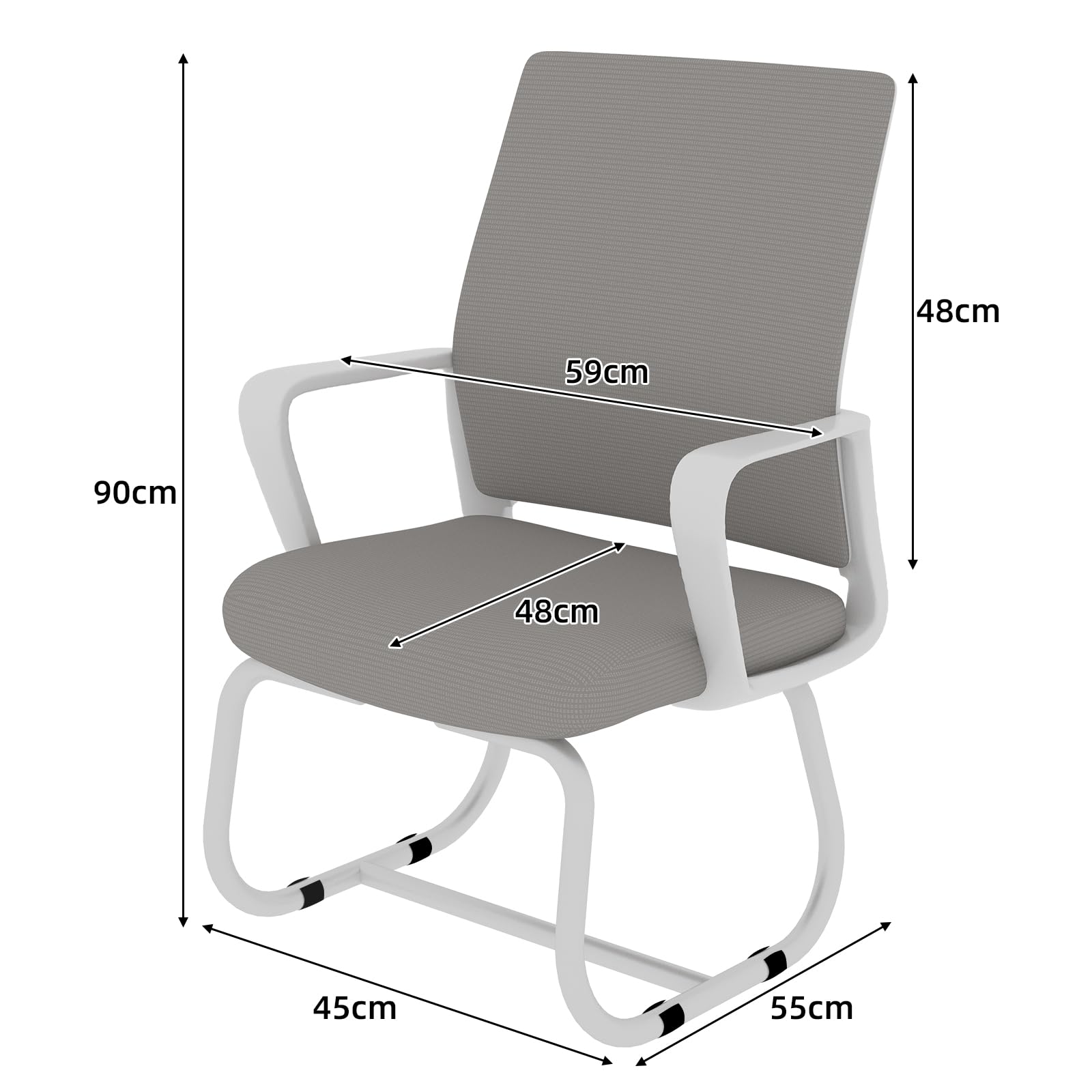 Silla de oficina sin ruedas - Silla voladizo moderna con reposabrazos, respaldo de malla y acolchado suave, silla de conferencias para oficina, oficina y hogar (blanco)