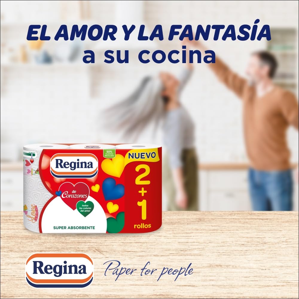 Regina De CUORI - 21 rotoli di carta da cucina, 58 fogli a 2 strati per rotolo, massimo assorbimento, 100% pura cellulosa, confezione in plastica riciclata, certificata FSC