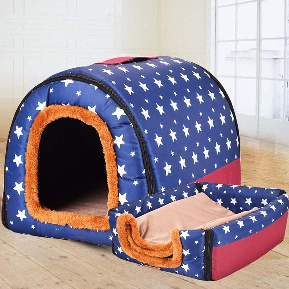 Foldable Dog House 2-in-1 Igloo Dog Cat Bed for Small Medium Large Dogs Cats, Warm Soft Cushion Dog Cave, Non-Slip Puppy Kitten Pet House,Detachable&Washable