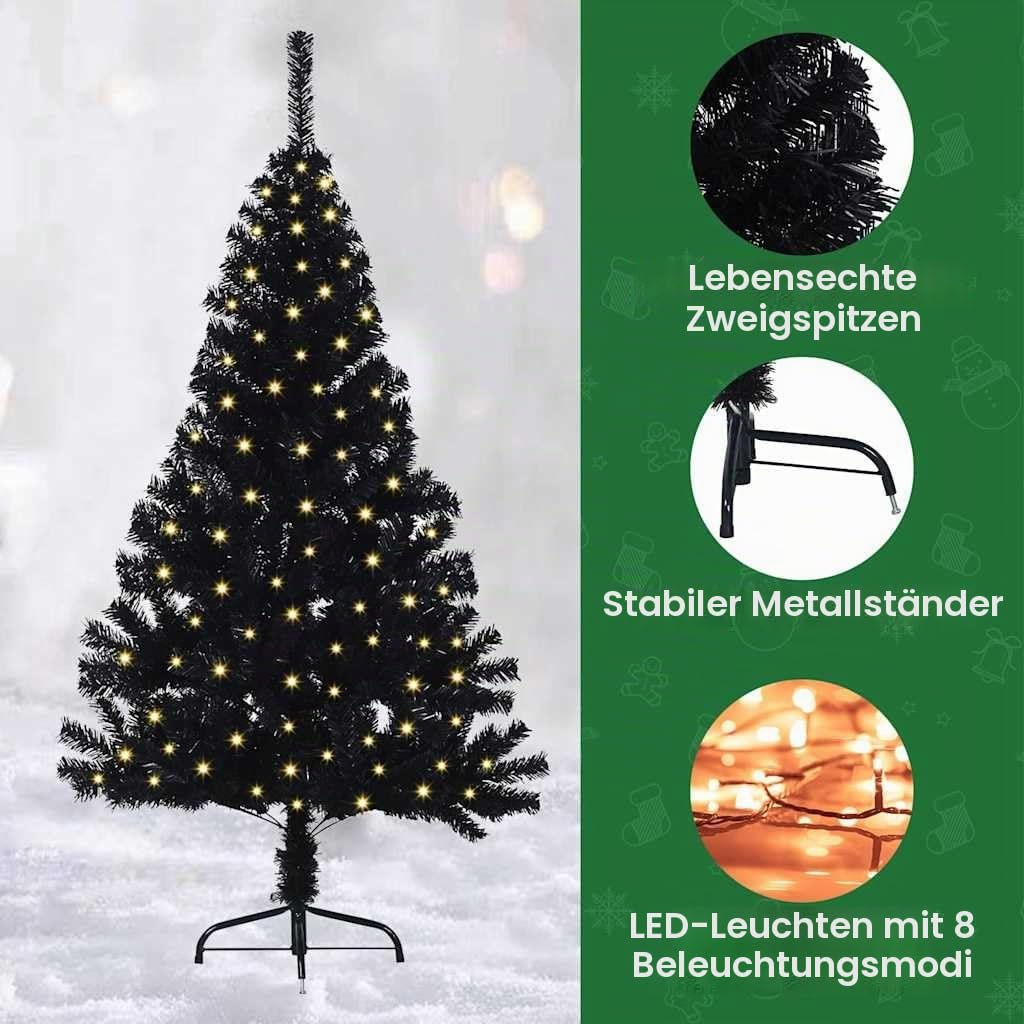vidaXL Künstlicher vorbeleuchteter Weihnachtsbaum Schwarz 120 cm PVC