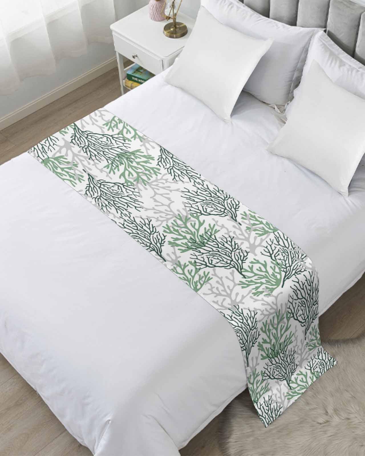 Sage Green Gray Coral Coastal Bed Runners