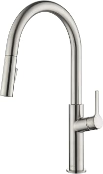 KIBI Fusion Single Handle Pull Down Kitchen Faucet with Soap Dispenser | Solid Brass High Arc Spout | 360 Swivel Kitchen & Bar Sink Faucet with Dual-Function Sprayer Brushed Nickel, KKF2018
