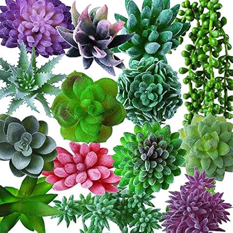 Outee 14 Pcs Fake Succulents Plants Artificial Succulents Assorted Faux Succulents in Bulk Artificial Hanging Succulents Flocking Texture Bouquet String of Pearls Succulent Decor Cover