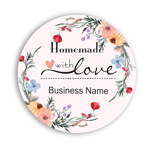 400 Pack Custom Handmade/Homemade with Love Label Stickers|Personalize Business Logo Labels|1.5/2inch Round Personalized Labels in Various Designs for Crafts,Baking,Gifts and Small Business