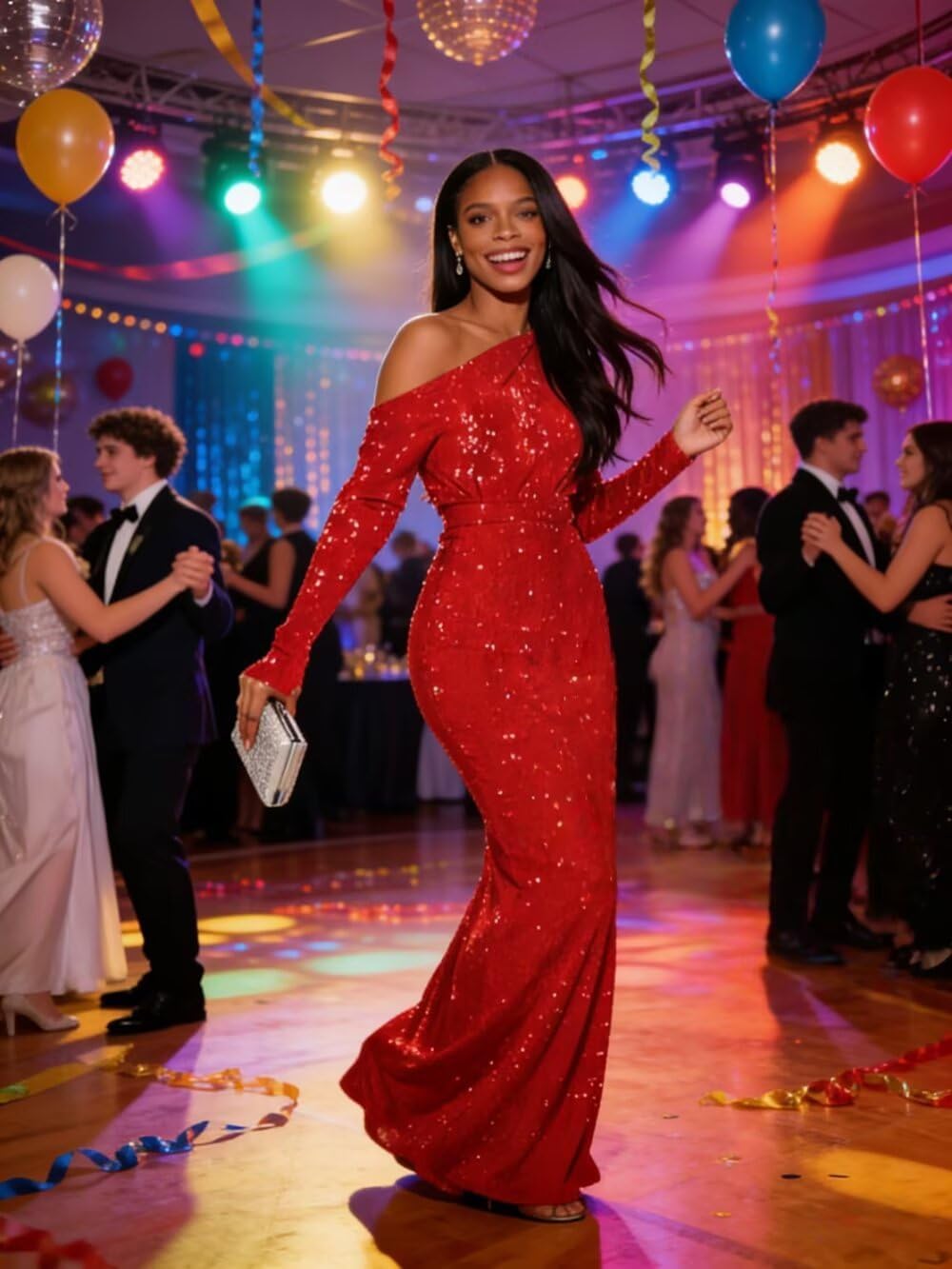 Eightale Long Sleeve Sequin Prom Dress Mermaid One Shoulder Floor Length Formal Evening Party Gown - Image 5