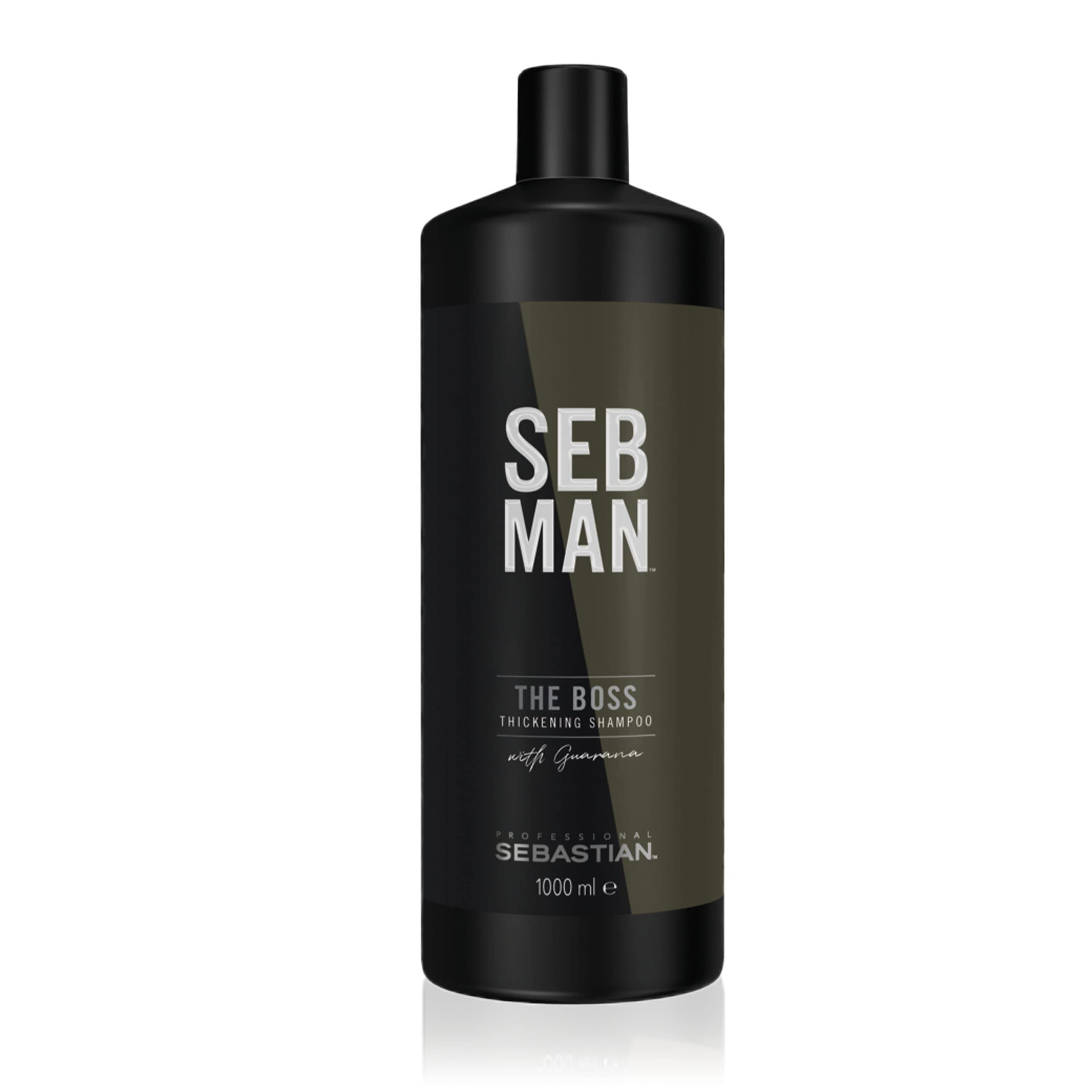 SEB MAN THE BOSS – verdichtendes Volumenshampoo für mehr Fülle – kräftigendes Shampoo mit Guarana-Extrakt und anregendem Duft von Bergamotte und rosa Pfeffer – 1 L