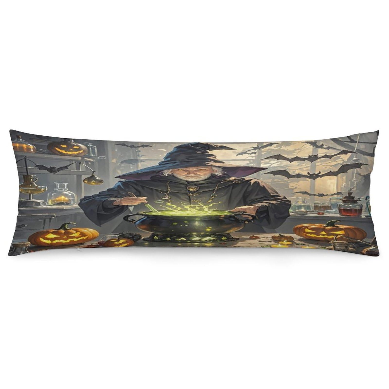 Magic Pumpkin Night Pillowcase Long Body Pillow Cover Soft Decorative Body Pillow Case Breathable Large Pillowcase Cute Cozy Pillow Protector for Bed Sofa Couch Room 18.9 X 53 Inch