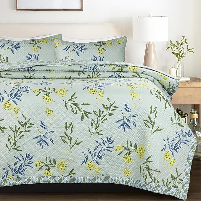 Image of BSB HOME Solid 100% Cotton King Size Bedspread Set (90x100 Inches / 228x254 cm) | 280 TC Ultrasonic Quilted Coverlet | Soft, Lightweight, Stitch-Free Design | Includes 2 Pillow Covers (Sage Green)