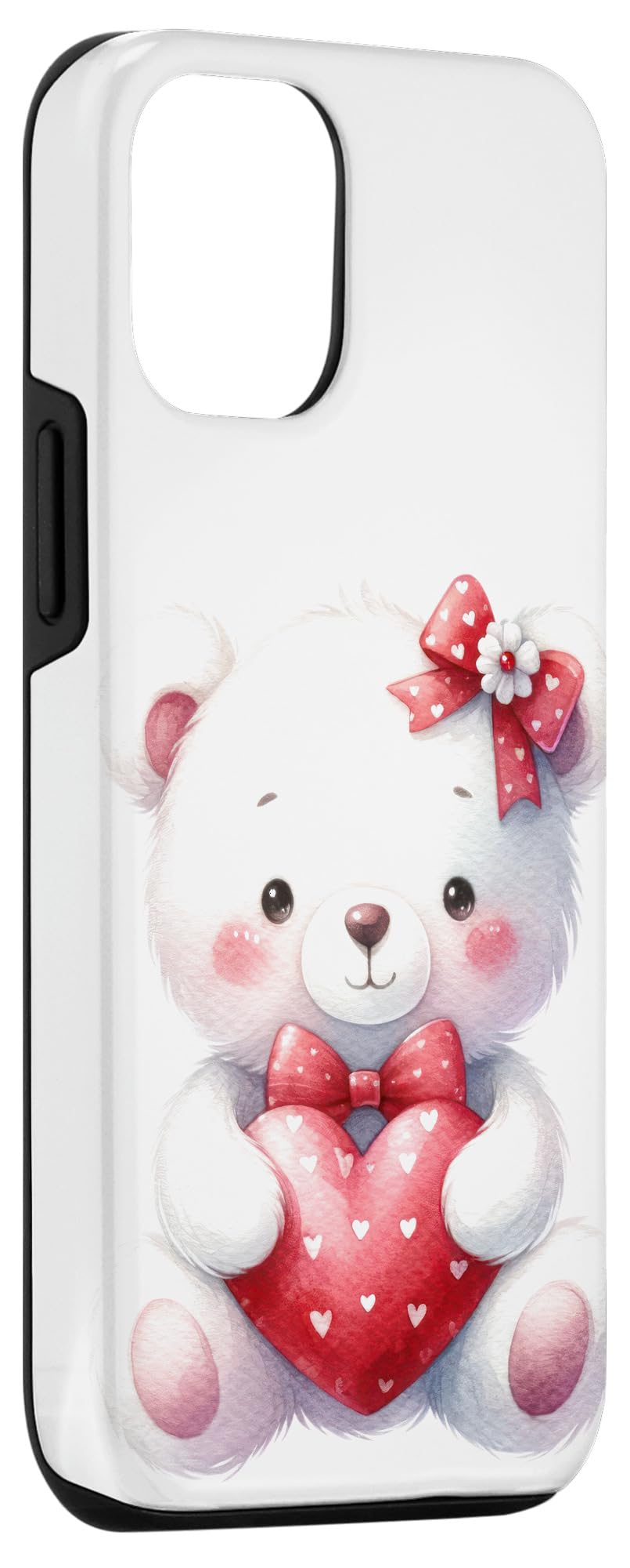 iPhone 15 Pro White Teddy Bear Love Valentine's Day Red Heart Case - Image 3